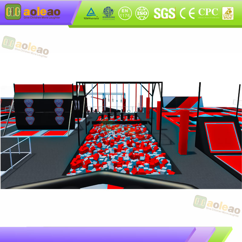 Red Trampoline Park Equipment with Ninja Course and Foam Pit | Aoleao – Image 3