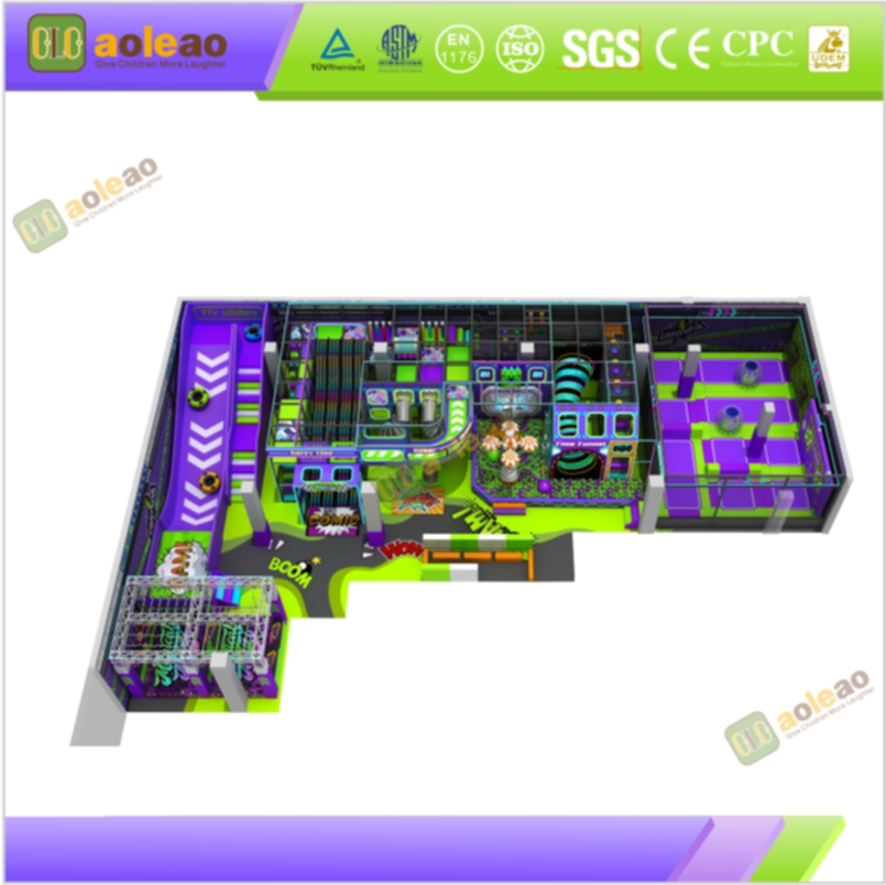 Cyber Punk Indoor Adventure Park Equipment with Ninja Course and Trampoline Zone