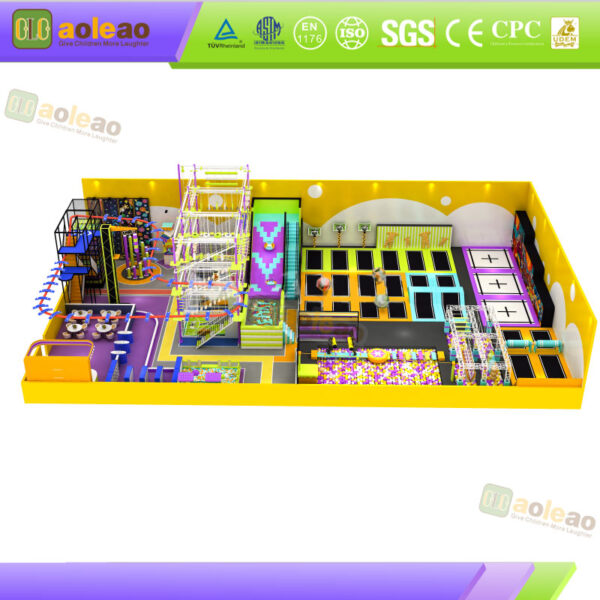 Yellow Trampoline Park Equipment with Ninja Course and Rope Course